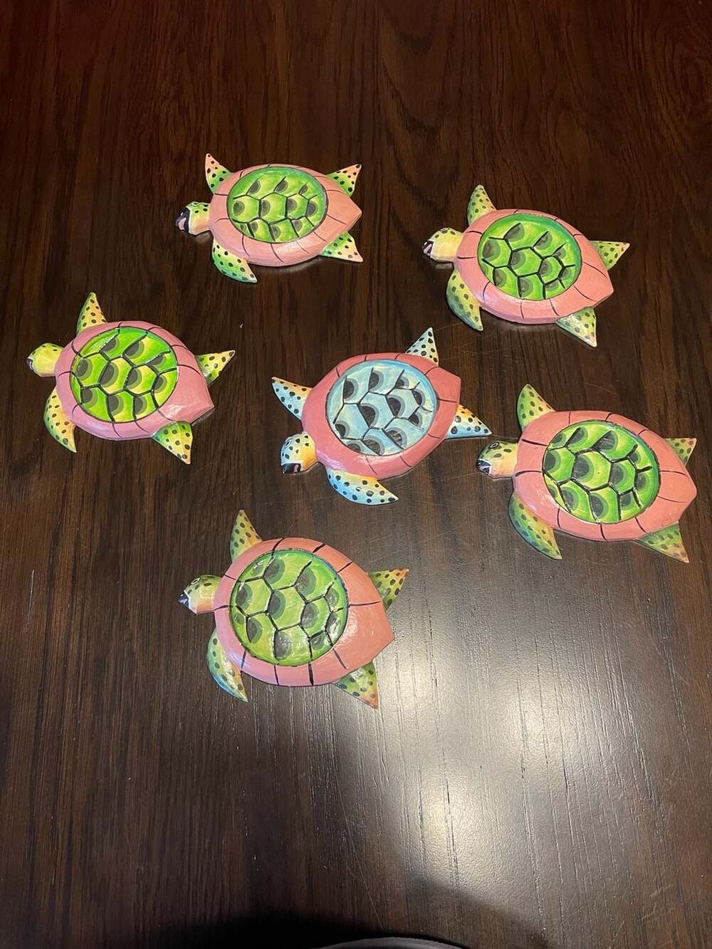 Set of 6 Hand-Painted Wooden Sea Turtle Decorative Drink Coasters